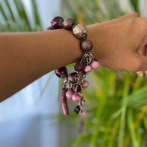 Custom Bracelet.  Women’s Purple Silver Bead Bracelet. Elastic Band.